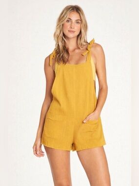 Billabong Sunflower Yellow Gauze Romper Small Boho Beach Cover Up Tie Strap